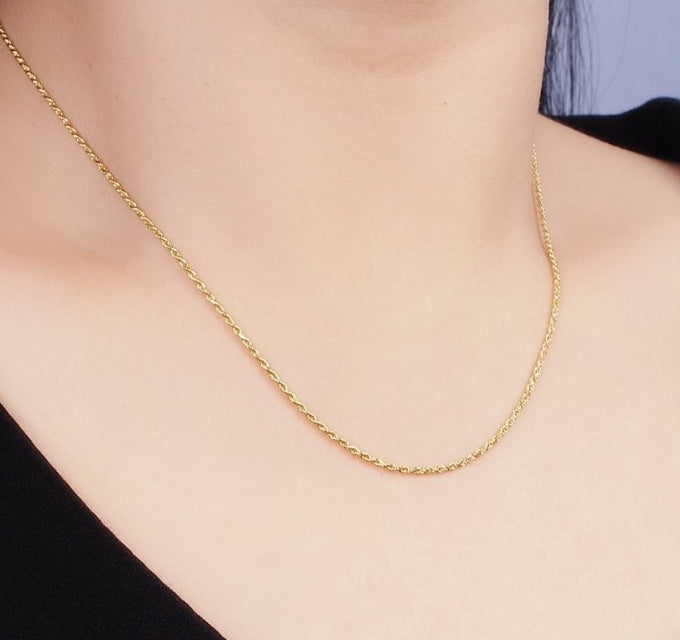 Dainty 16K Gold Vermeil S925 Sterling Silver 1.2mm Twisted Rope Chain Necklace