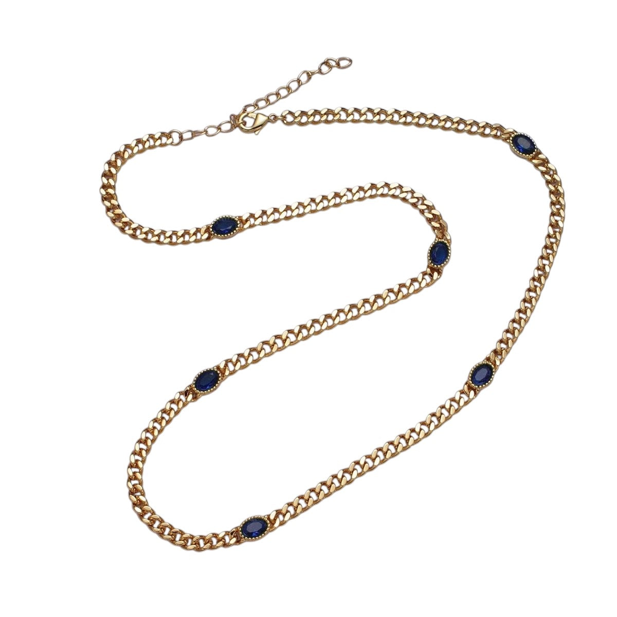 Gorgeous 18 Inch Oval CZ 4mm Gold Flat Curb Chain Necklace in Green, Blue, Purple, Red and Pink