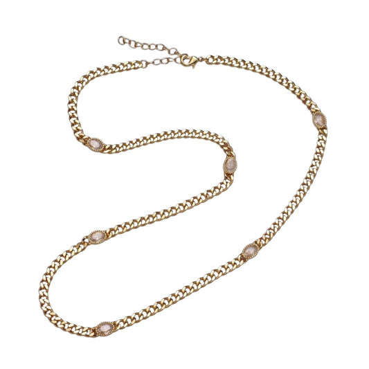 Gorgeous 18 Inch Oval CZ 4mm Gold Flat Curb Chain Necklace in Green, Blue, Purple, Red and Pink