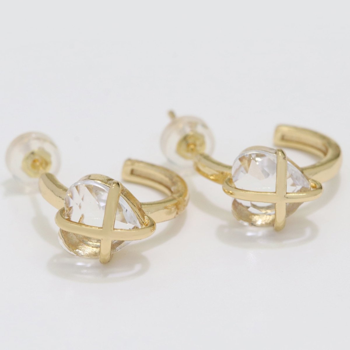 Sweet 18K Dainty Gold Filled Heart Crystal Wrap Earrings Pink & Clear