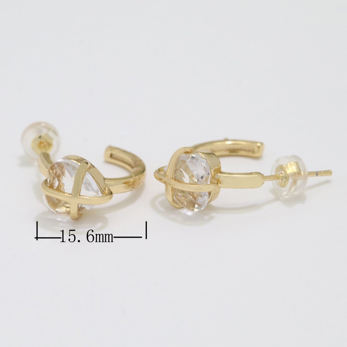 Sweet 18K Dainty Gold Filled Heart Crystal Wrap Earrings Pink & Clear