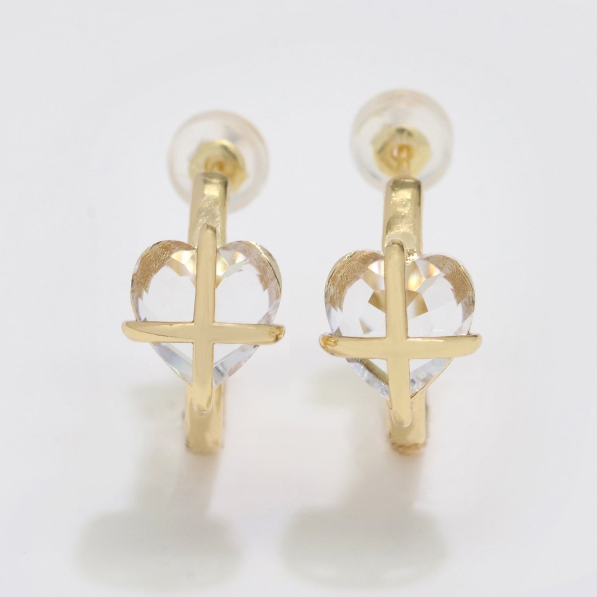 Sweet 18K Dainty Gold Filled Heart Crystal Wrap Earrings Pink & Clear