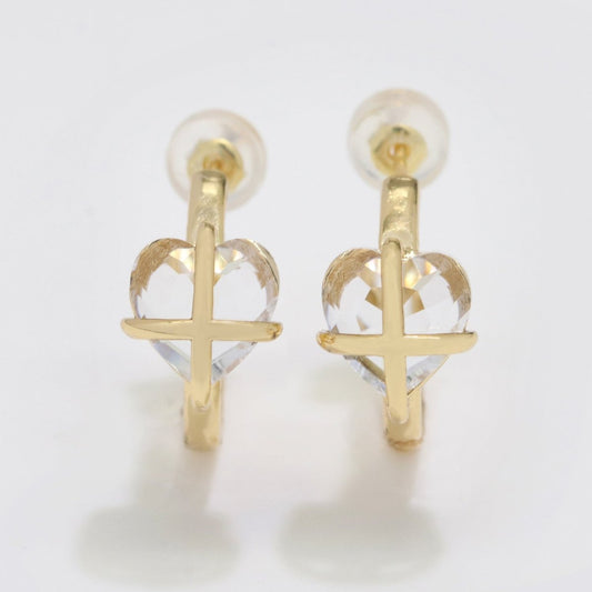 Sweet 18K Dainty Gold Filled Heart Crystal Wrap Earrings Pink & Clear