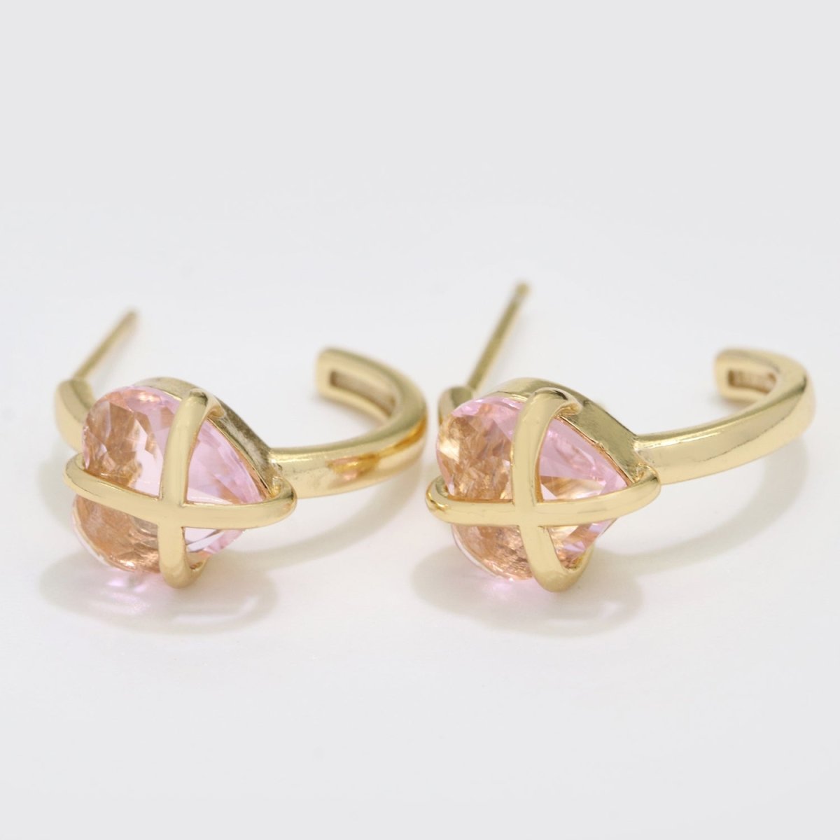 Sweet 18K Dainty Gold Filled Heart Crystal Wrap Earrings Pink & Clear