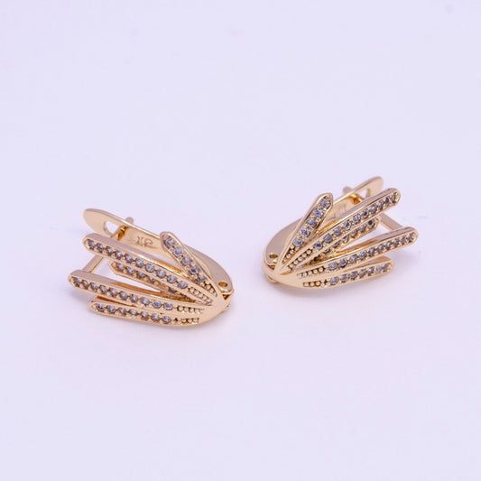 Beautiful 18K Gold Filled 14mm Palm Leaf Micro Pave CZ English Lock Earrings