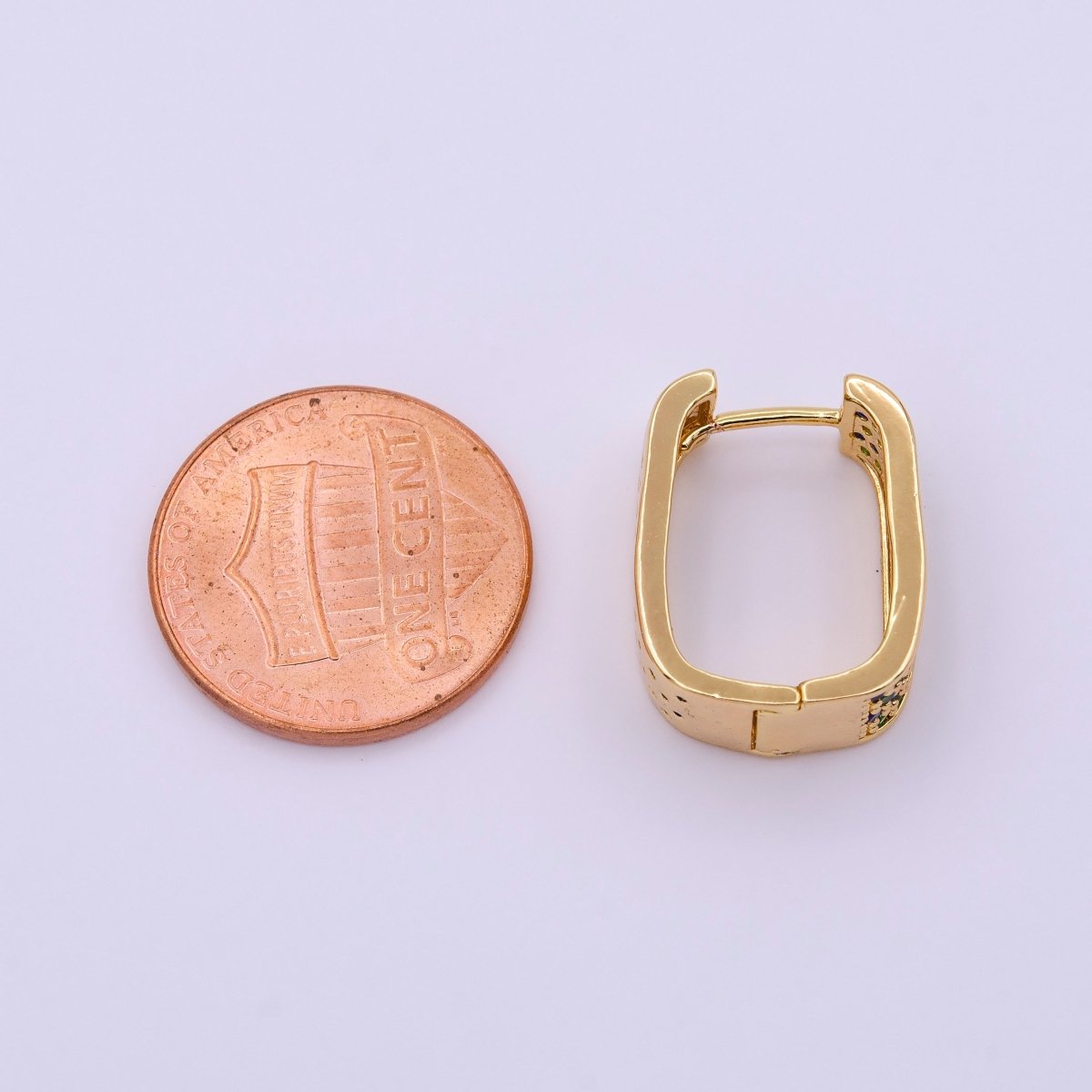 18K Gold Filled Blue & Green Ocean Micro Pave CZ Front-Facing Oblong Hoop Earrings in Gold & Silver