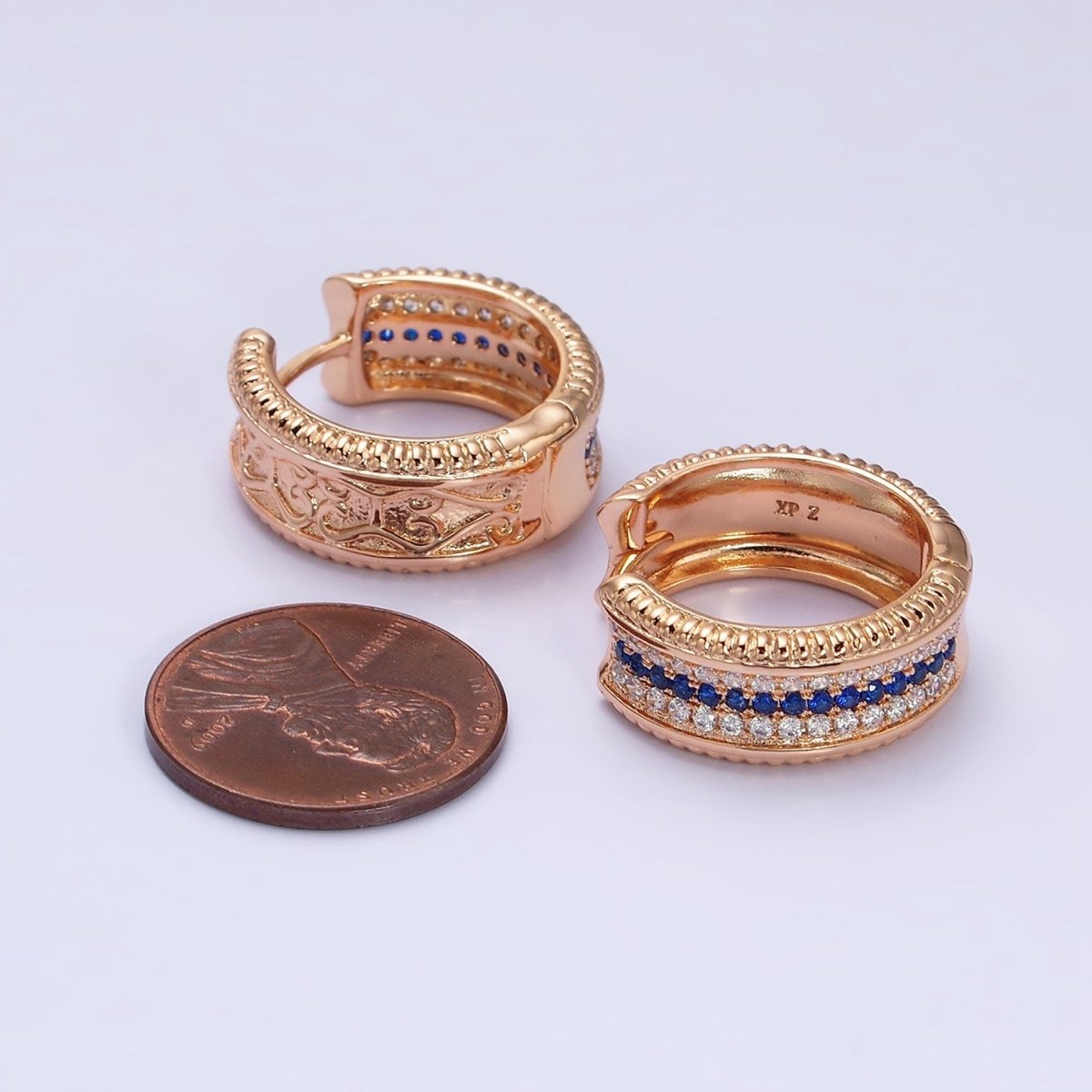 18K Gold Filled Blue or Turquoise Micro Pave CZ 20mm Wide Hoop Earrings