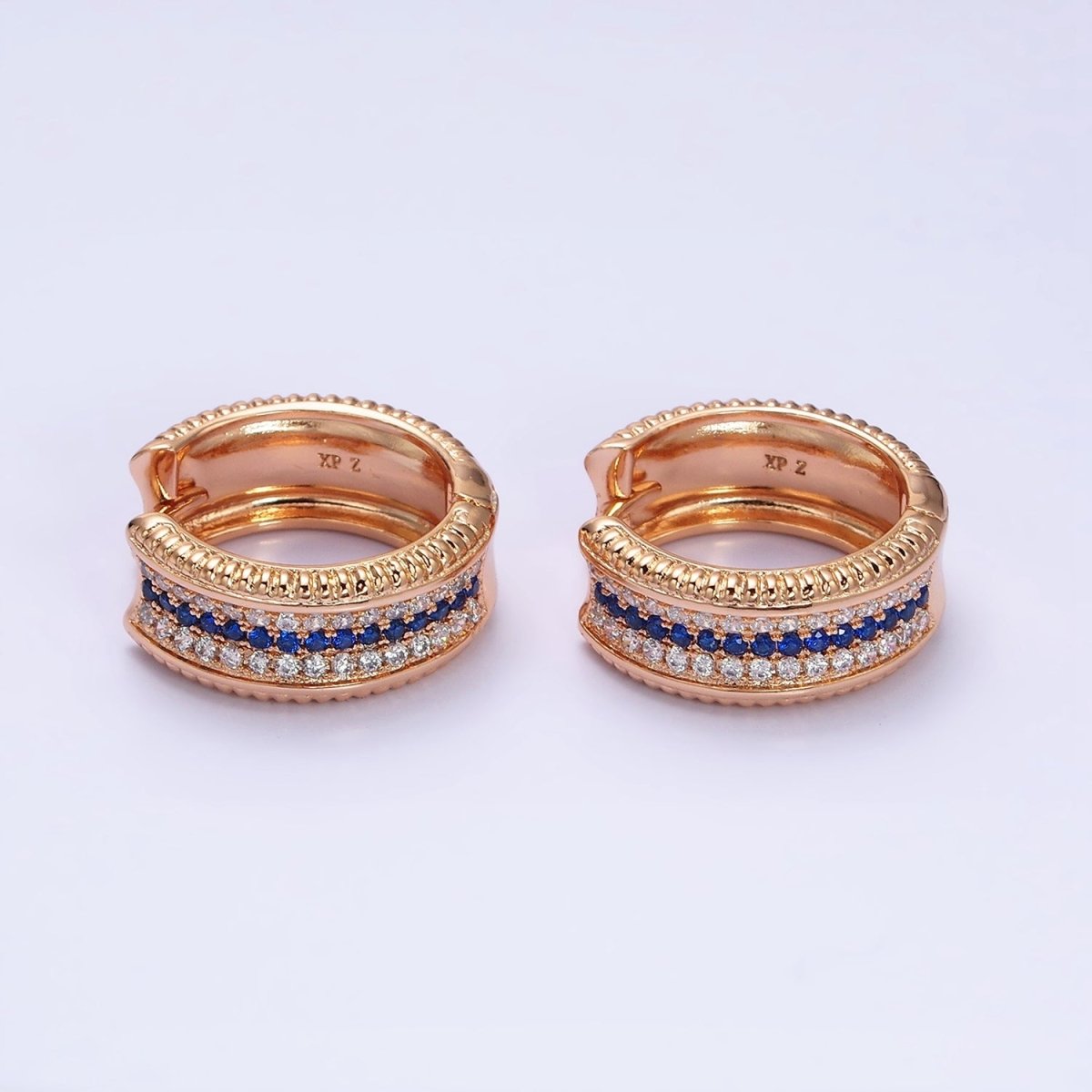 18K Gold Filled Blue or Turquoise Micro Pave CZ 20mm Wide Hoop Earrings