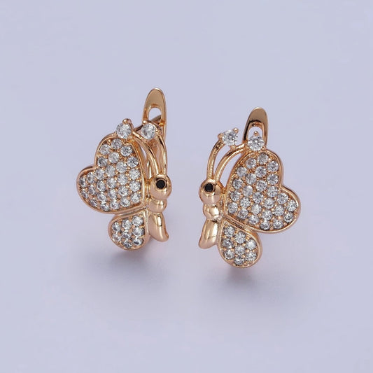 Beautiful 18K Gold Filled Clear CZ Butterfly Mariposa Micro Pave Stud Earrings