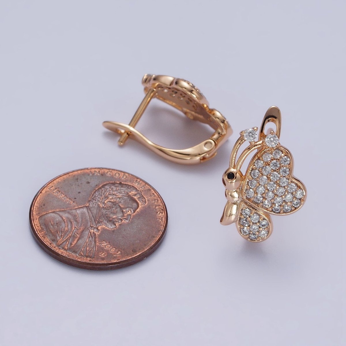 Beautiful 18K Gold Filled Clear CZ Butterfly Mariposa Micro Pave Stud Earrings
