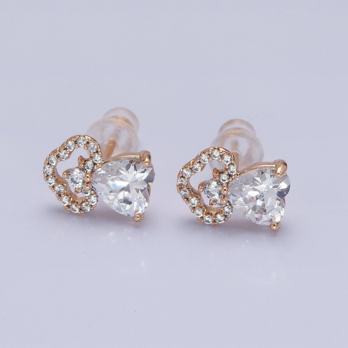 Dainty 18K Gold Filled Clear Heart CZ Cloud Stud Earrings in Red, Pink and Clear