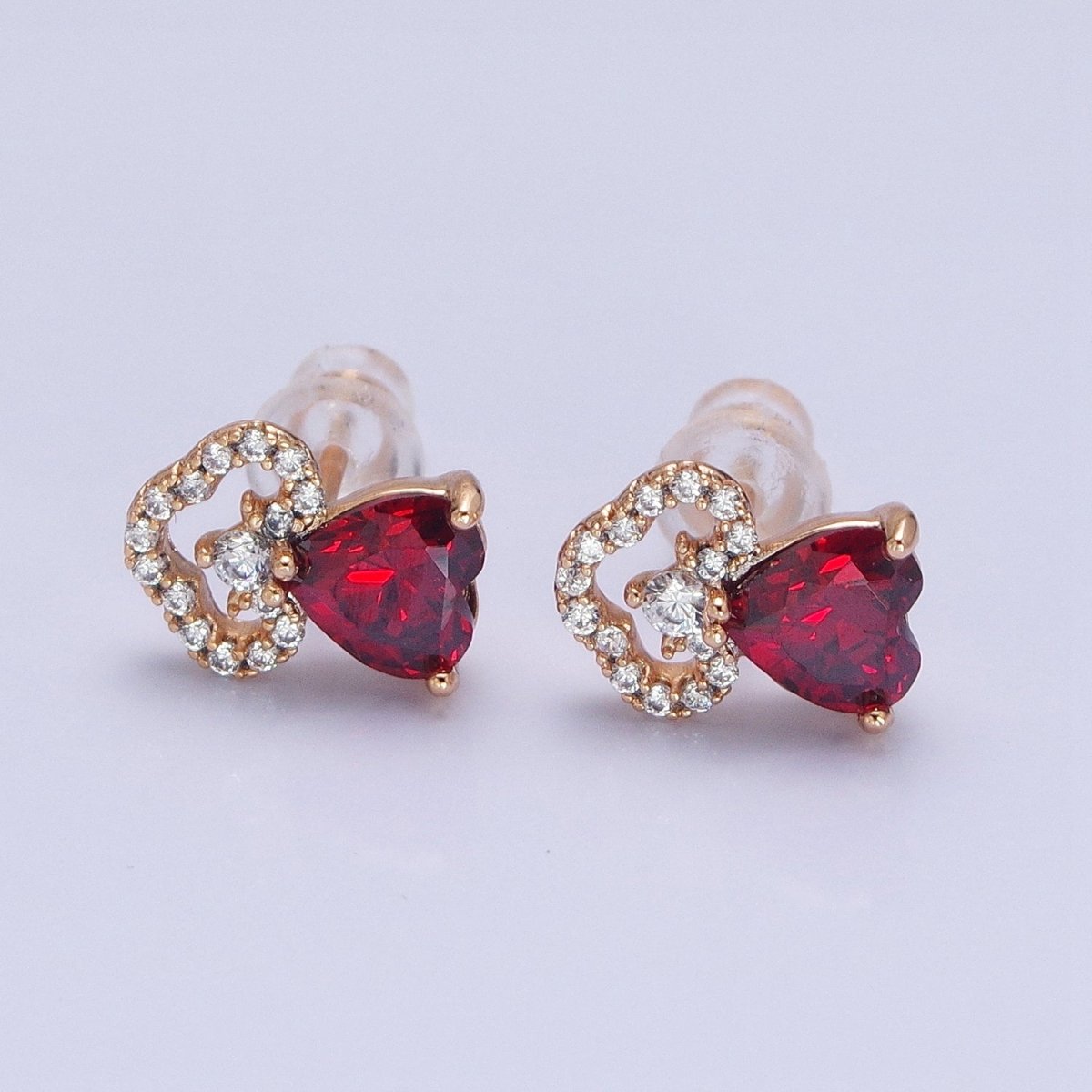 Dainty 18K Gold Filled Clear Heart CZ Cloud Stud Earrings in Red, Pink and Clear