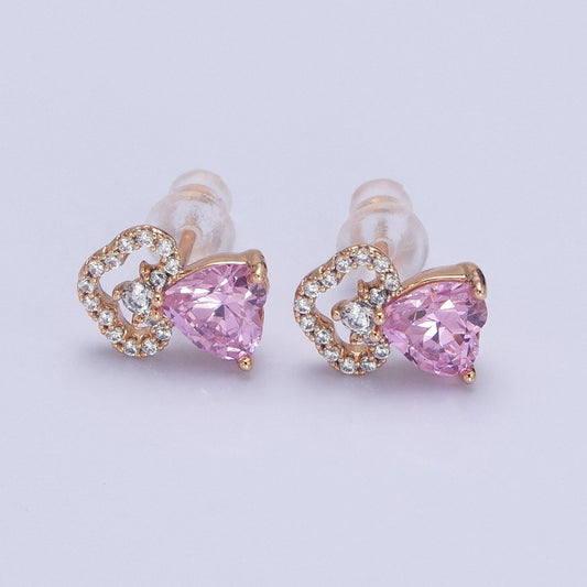 Dainty 18K Gold Filled Clear Heart CZ Cloud Stud Earrings in Red, Pink and Clear