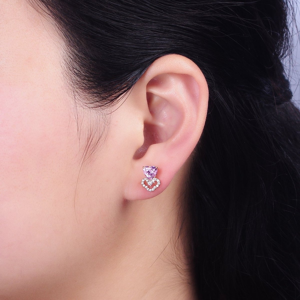 Dainty 18K Gold Filled Clear Heart CZ Cloud Stud Earrings in Red, Pink and Clear