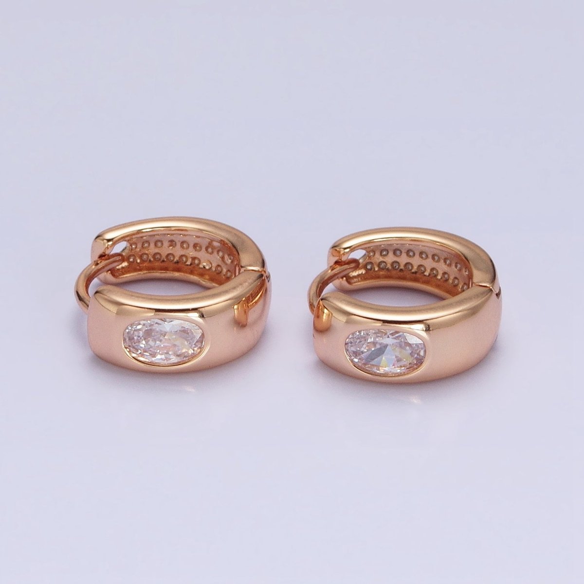 18K Gold Filled Clear Oval CZ Wide Huggie Earrings