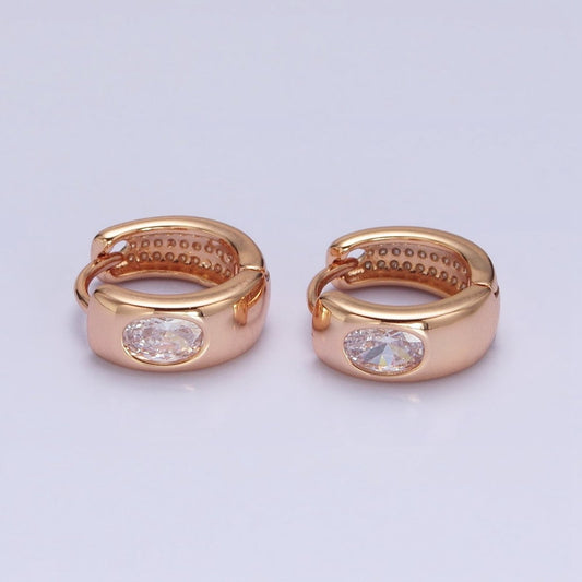 18K Gold Filled Clear Oval CZ Wide Huggie Earrings