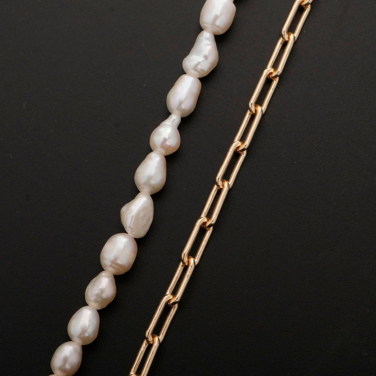 18K Gold Filled Freshwater Pearl Half Chain Necklace Paper Clip Link 16 inch + 2" extender Length Handmade Minimalist