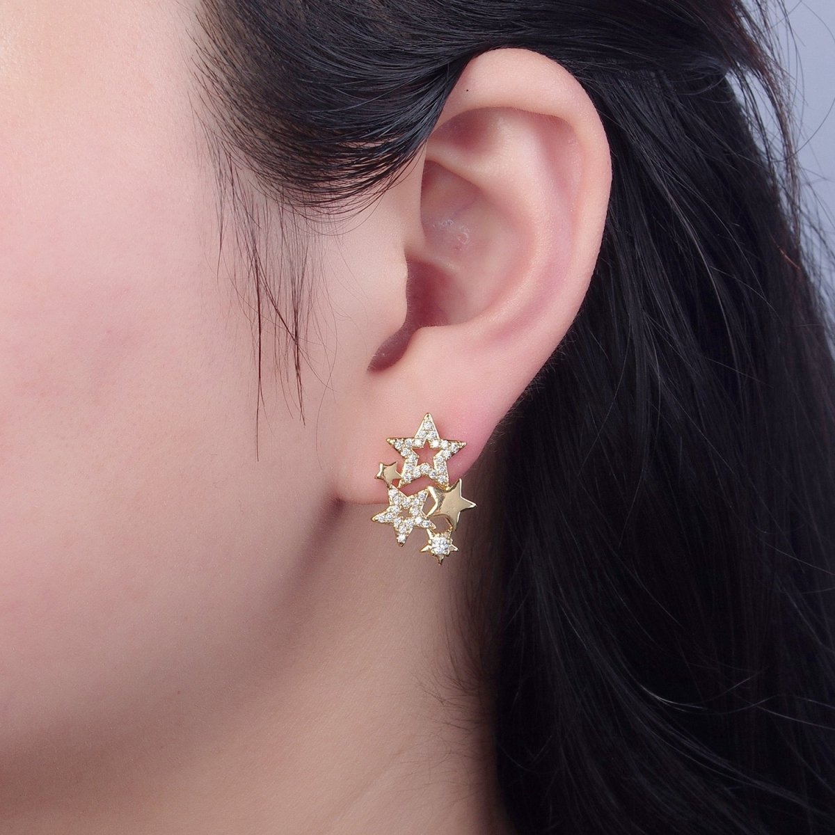 Sweet 18K Gold Filled Micro CZ Pave Star Earring Studs