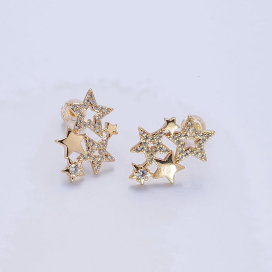 Sweet 18K Gold Filled Micro CZ Pave Star Earring Studs