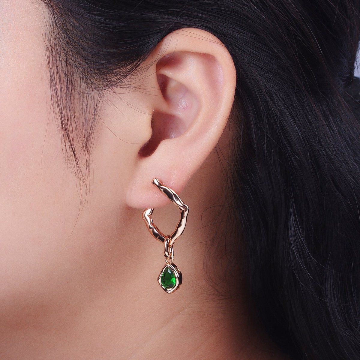18K Gold Filled Purple, Clear, Green or Pink Teardrop CZ Rhombus Dangle Earrings