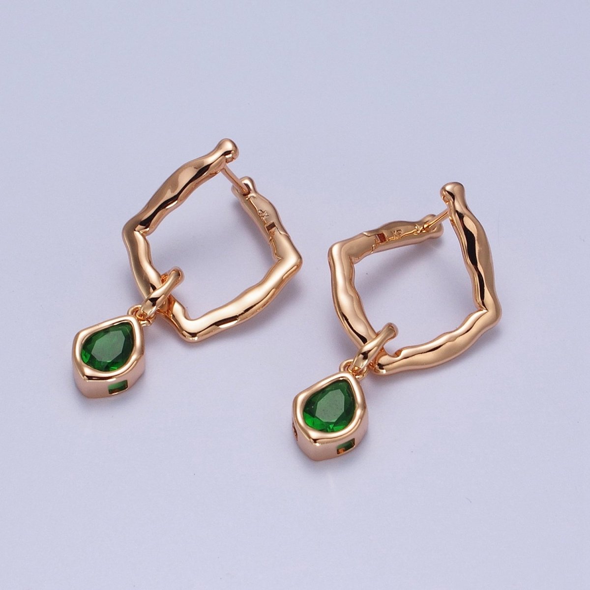 18K Gold Filled Purple, Clear, Green or Pink Teardrop CZ Rhombus Dangle Earrings