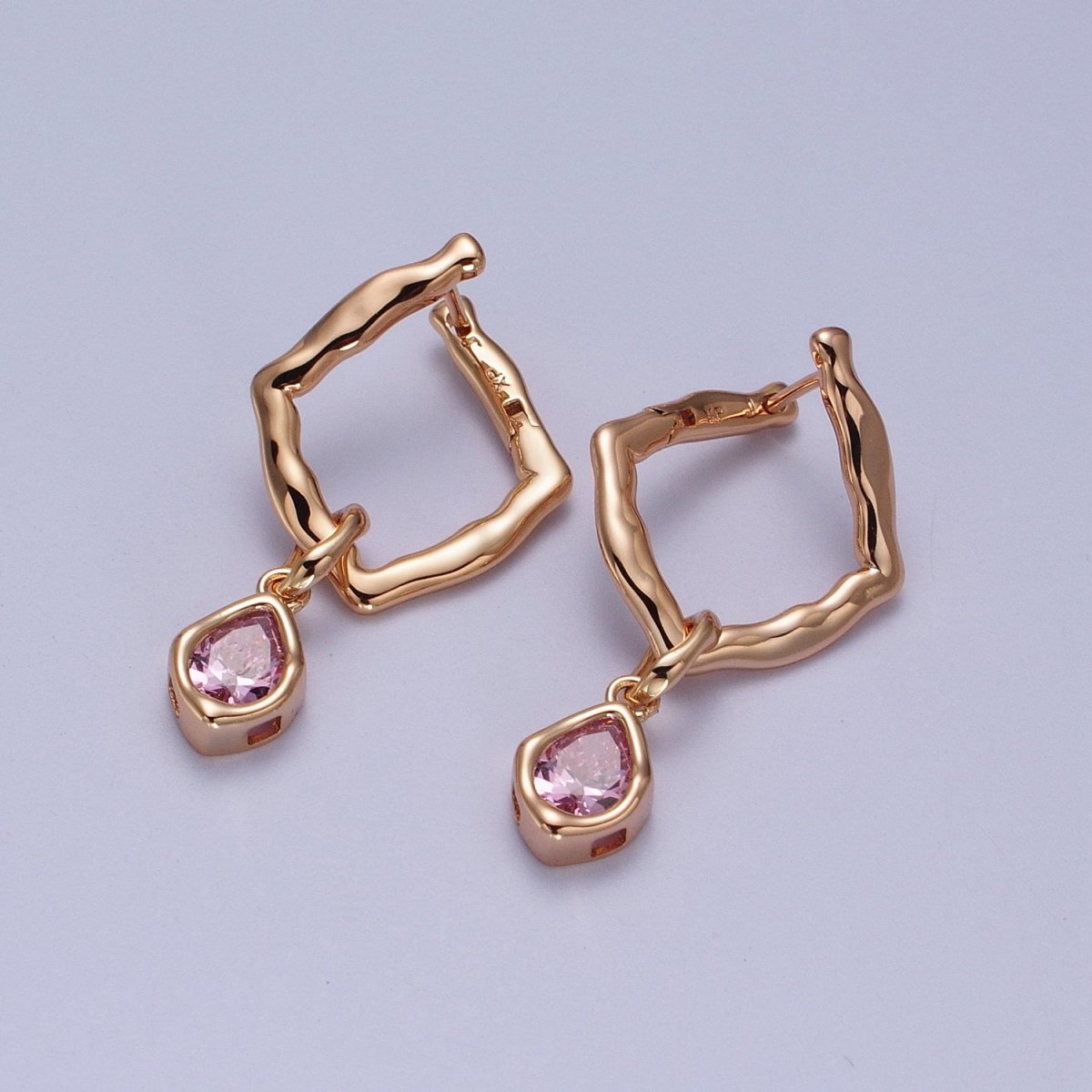 18K Gold Filled Purple, Clear, Green or Pink Teardrop CZ Rhombus Dangle Earrings