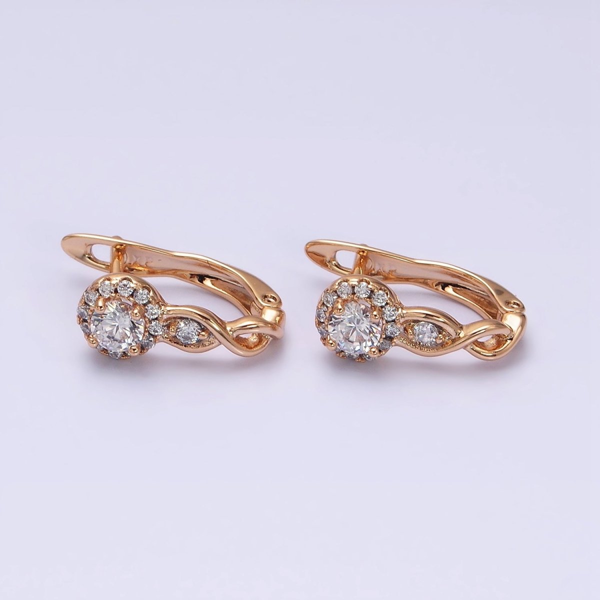 Beautiful 18K Gold Filled Round CZ Twist Geometric English Lock Earrings