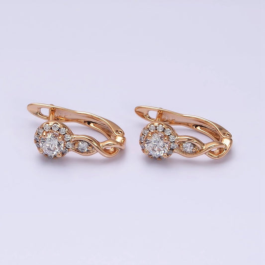 Beautiful 18K Gold Filled Round CZ Twist Geometric English Lock Earrings