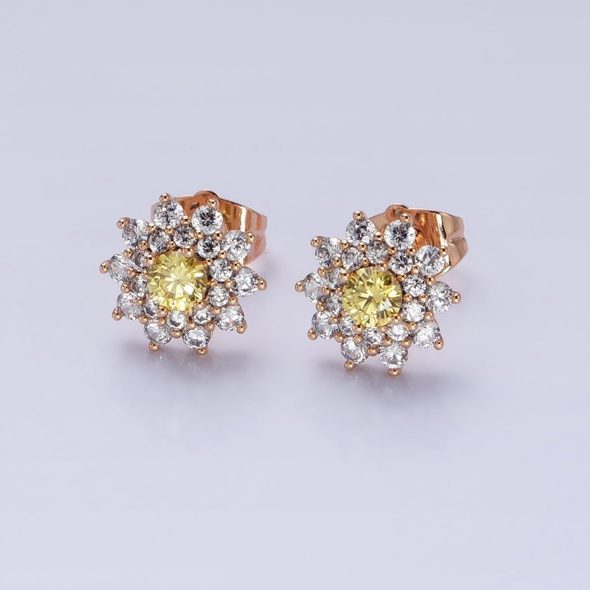 Sweet 18k Gold Filled Sunflower Stud Earrings with Yellow CZ Stones