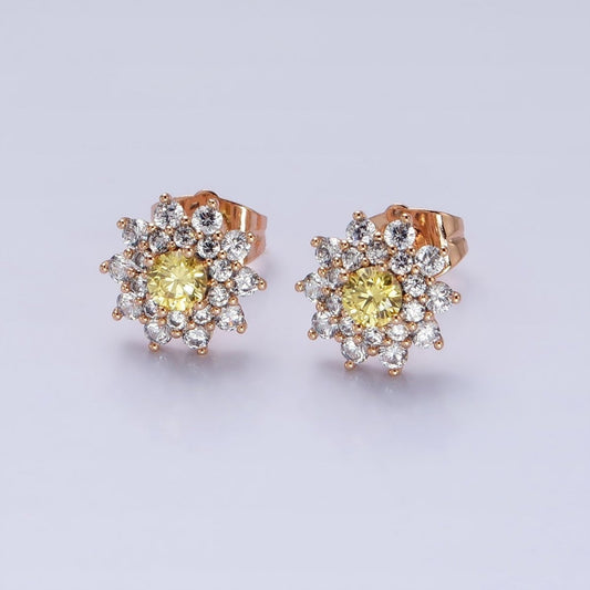 Sweet 18k Gold Filled Sunflower Stud Earrings with Yellow CZ Stones