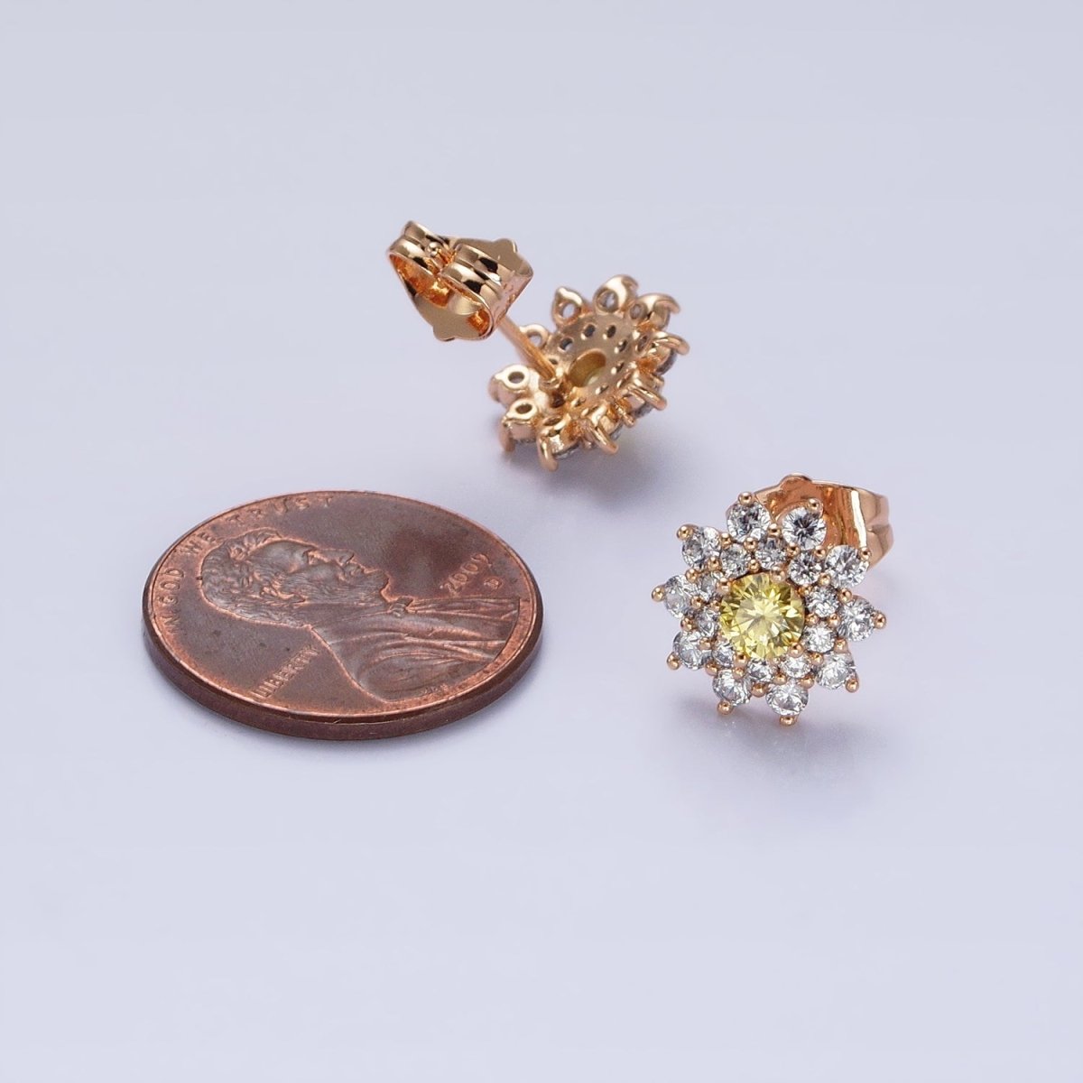 Sweet 18k Gold Filled Sunflower Stud Earrings with Yellow CZ Stones