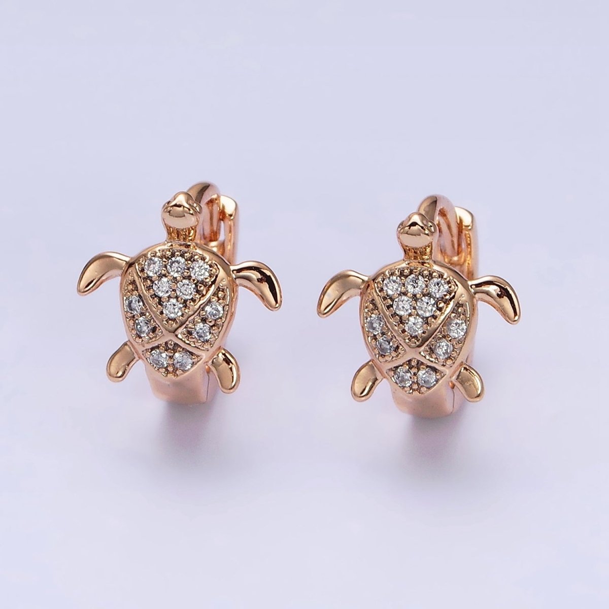18K Gold Filled Turtle Tortoise Micro Paved CZ Animal Huggie Earrings