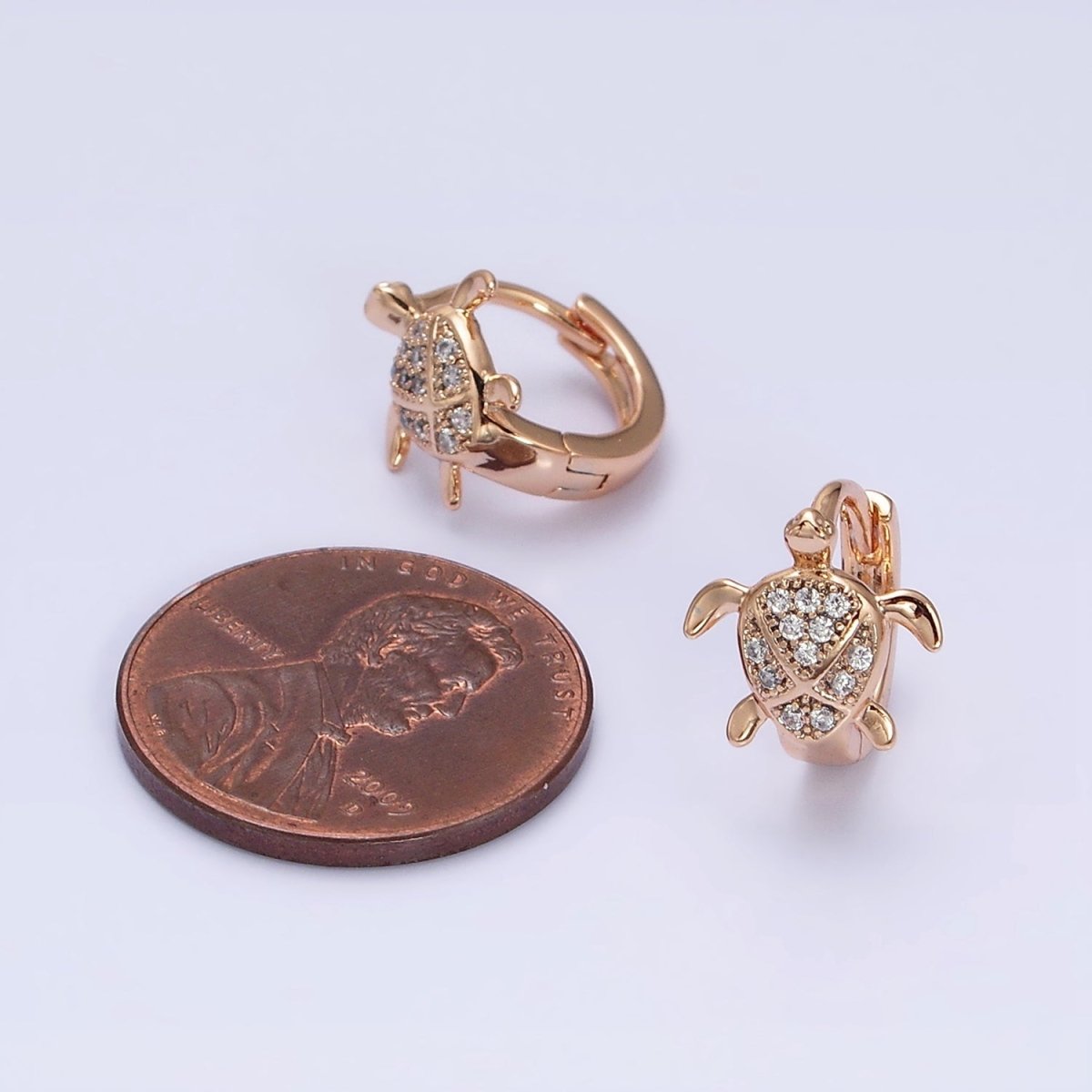 18K Gold Filled Turtle Tortoise Micro Paved CZ Animal Huggie Earrings
