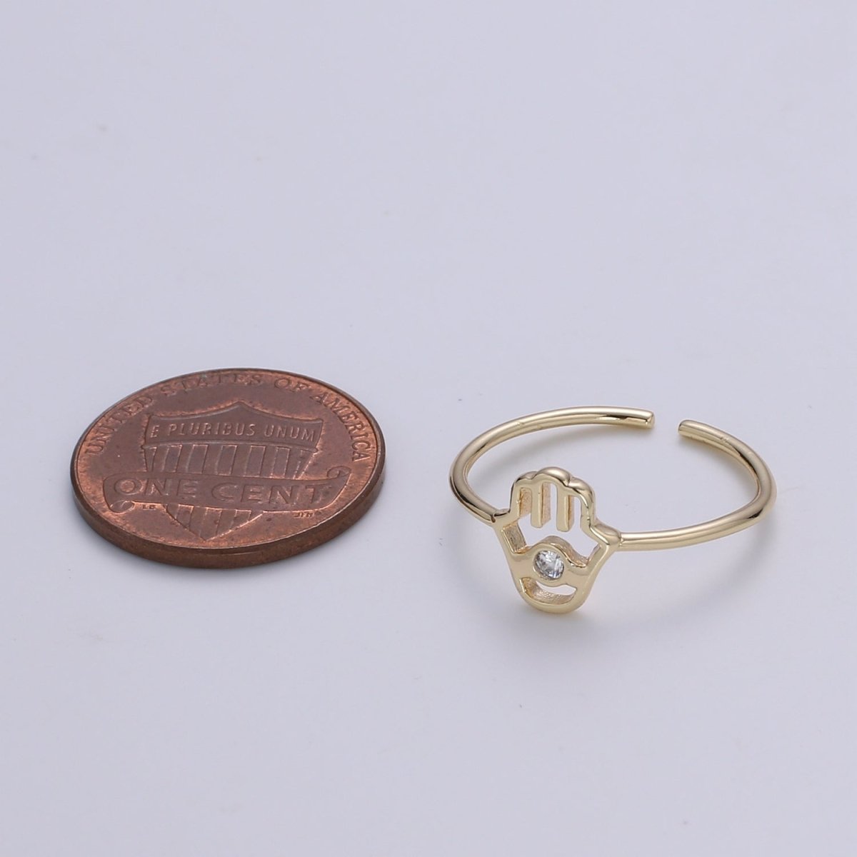 18K Gold Plated Hamsa Hand Ring - Gold Open Adjustable Ring Minimalist Jewelry Everyday Wear