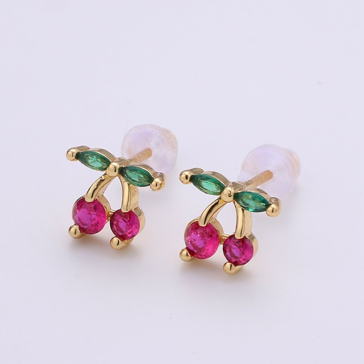Sweet Dainty Purple-Pink Crystal Cherry Fruit Studs Earrings CZ Floral Color Fruit Casual Daily Wear Earrings