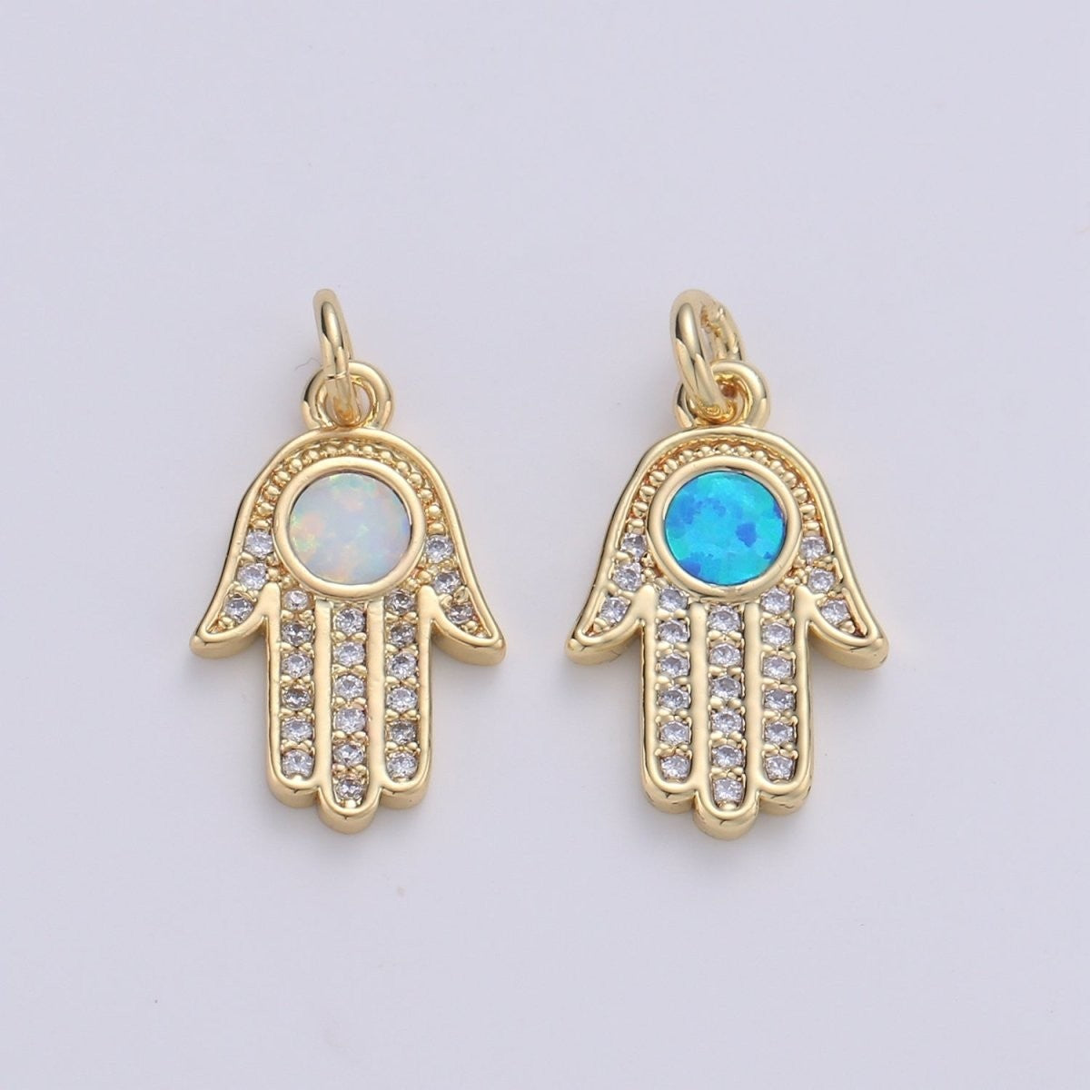 Hamsa Hand, Blue-Green Opal, Evil Eye, Lucky Charm, Peace Cubic Zirconia