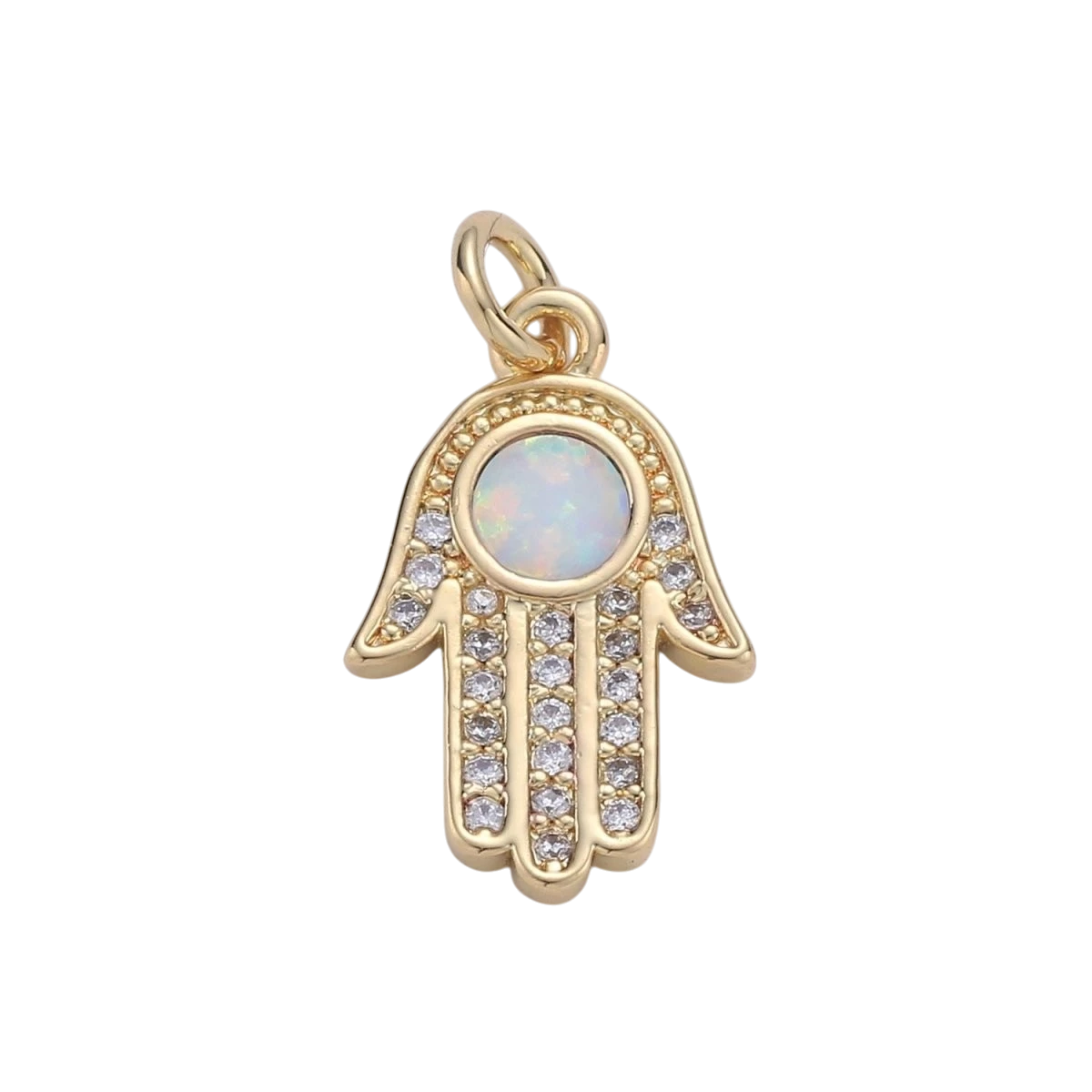 Hamsa Hand, Blue-Green Opal, Evil Eye, Lucky Charm, Peace Cubic Zirconia
