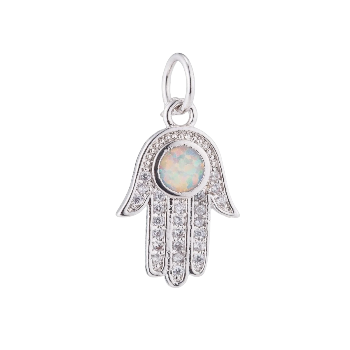 Hamsa Hand, Blue-Green Opal, Evil Eye, Lucky Charm, Peace Cubic Zirconia