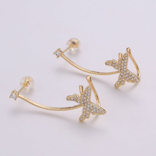 Butterfly climber earrings, Gold stud earrings, ear climber, ear cuffs, adorable design, CZ Earring delicate earrings