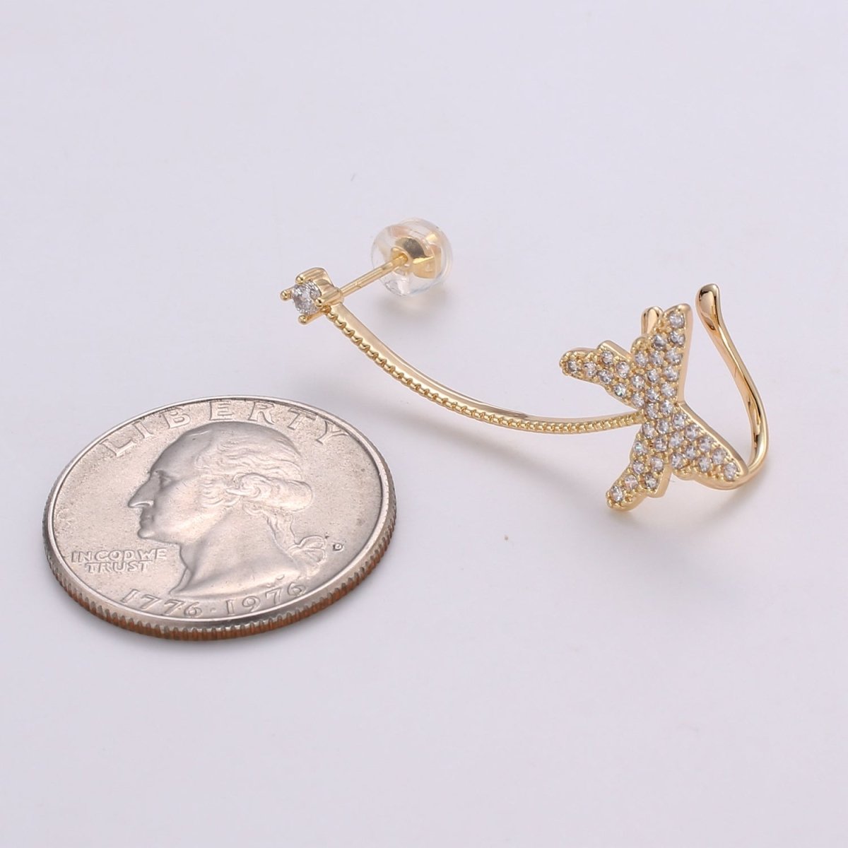 Butterfly climber earrings, Gold stud earrings, ear climber, ear cuffs, adorable design, CZ Earring delicate earrings