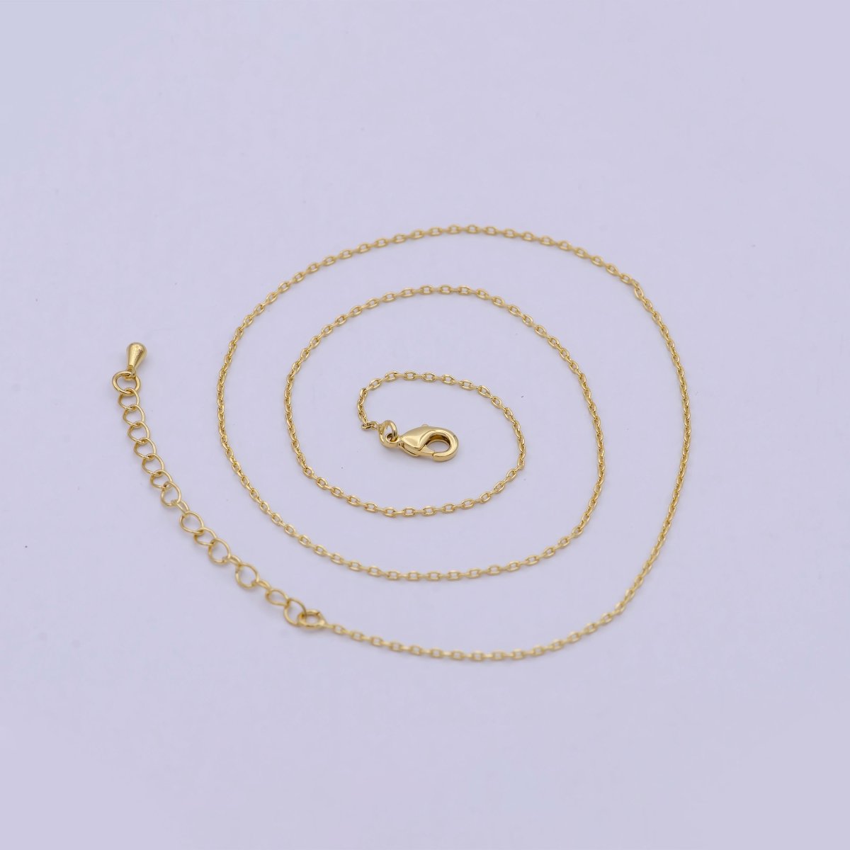 24K Gold Filled 1.4mm Dainty Cable 18 Inch Layering Chain Necklace with Extender