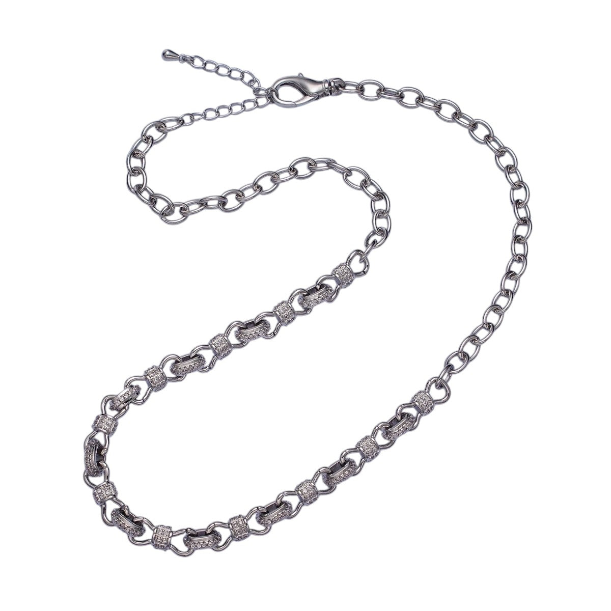 Unique 24K Gold Filled 6.5mm Half Micro Paved CZ Figure Eight Bow Cable Link 17 Inch Chain Necklace