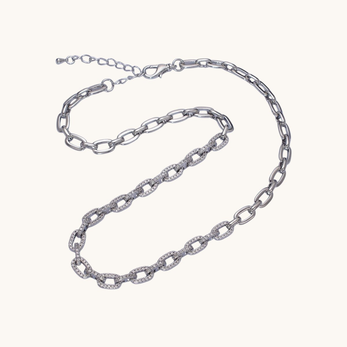 24K Gold Filled 6.5mm Half Micro Paved CZ Paperclip 17 Inch Chain Necklace in Gold or Silver