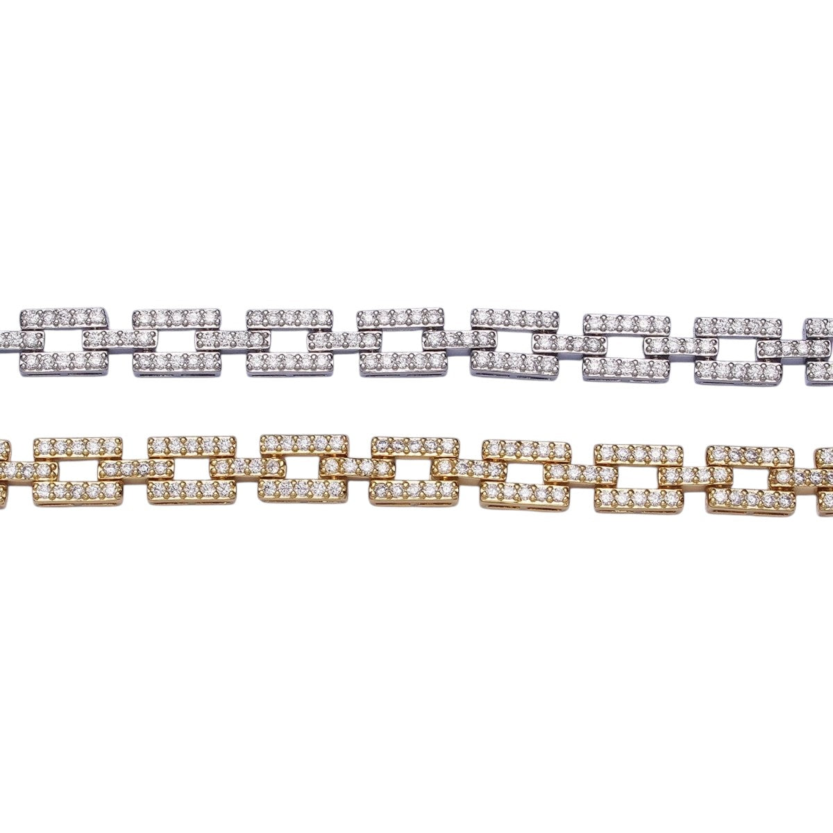 Stunning 24K Gold Filled 7.5mm Half Micro Paved CZ Boxy Paperclip Link 17 Inch Chain Necklace in Silver and Gold