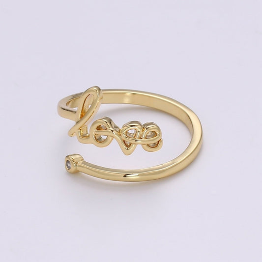 24k Gold Filled Adjustable Open Ring Love Ring Word Ring Relationship Gift Promise Ring
