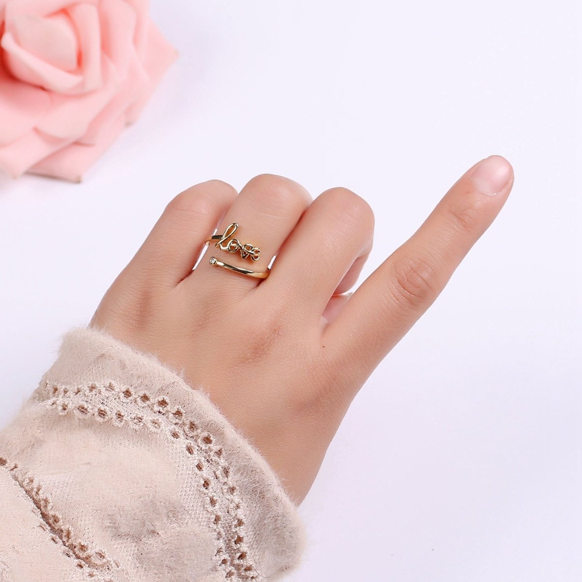 24k Gold Filled Adjustable Open Ring Love Ring Word Ring Relationship Gift Promise Ring