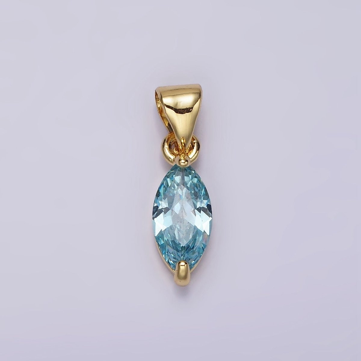 24K Gold-Filled 18mm Baby Blue or Blue CZ Marquise Birthstone Pendant