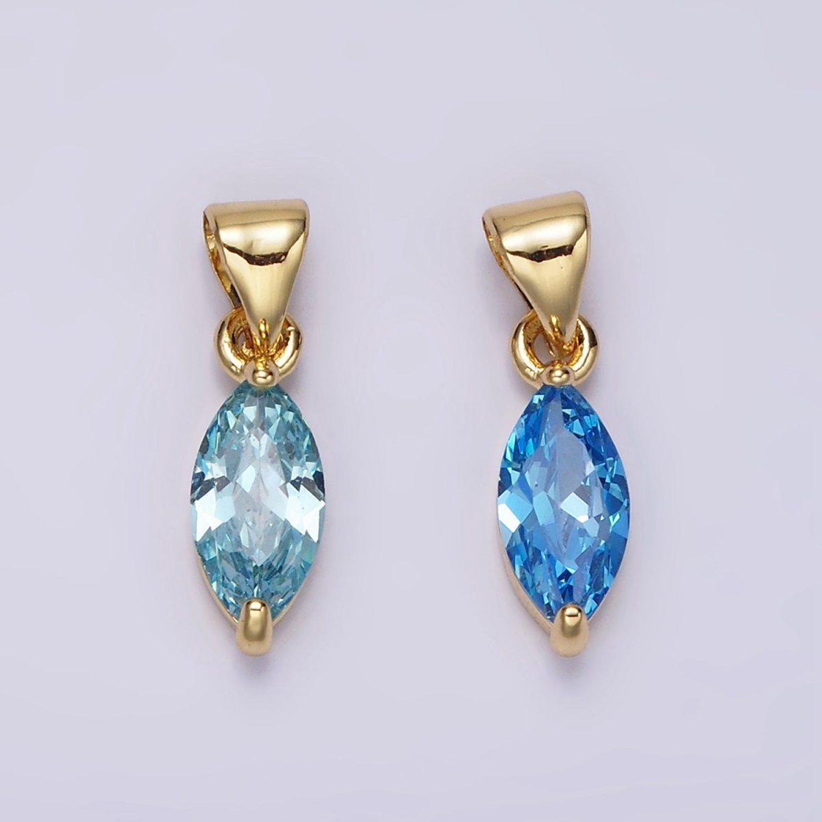 24K Gold-Filled 18mm Baby Blue or Blue CZ Marquise Birthstone Pendant