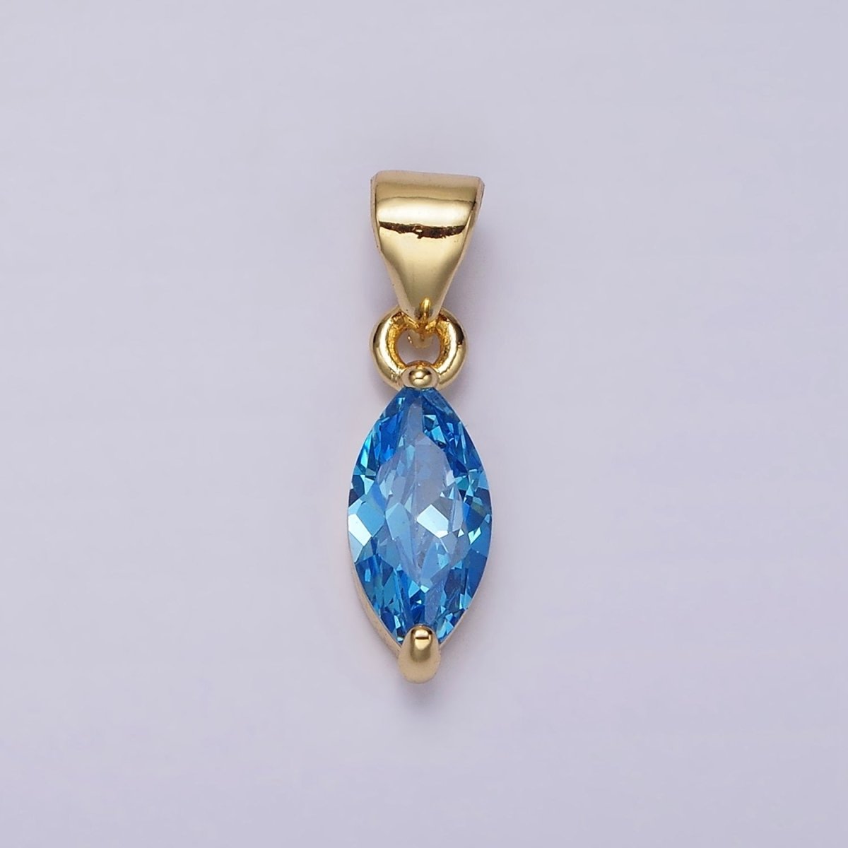 24K Gold-Filled 18mm Baby Blue or Blue CZ Marquise Birthstone Pendant
