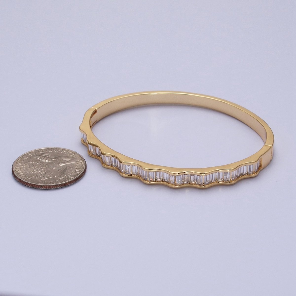 24k Gold Filled Baguette Geometric Wavy Gold Bangle Bracelet